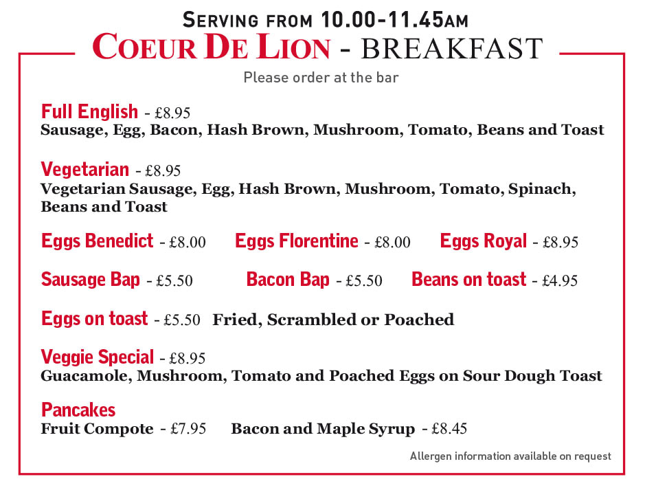 coeur-de-lion-bath breakfast menu